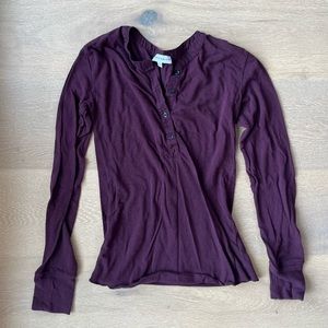 Aritzia Community Long Sleeve Henley in Maroon